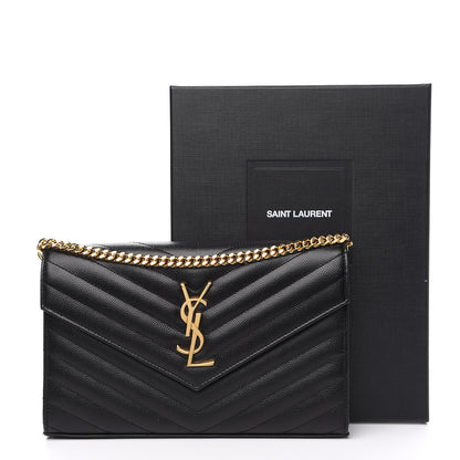 Saint Laurent Grain De Poudre Matelasse Chevron Monogram Chain Wallet Black 8 of 8