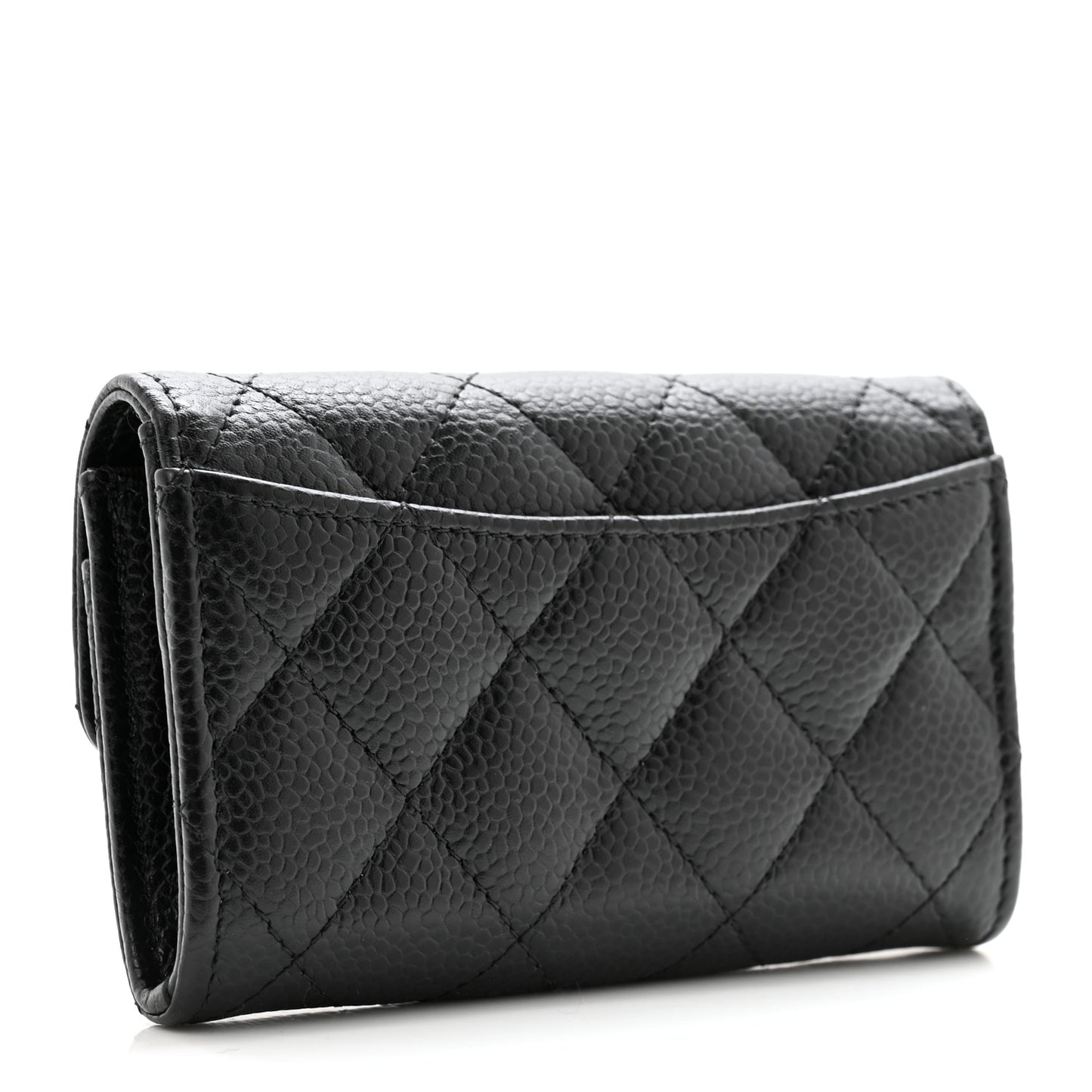 Caviar Quilted Flap Card Holder Wallet Black