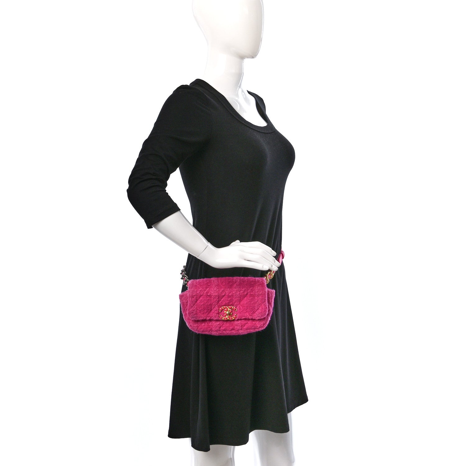 Chanel Tweed Quilted Chanel 19 Waist Bag Pink 2 of 9