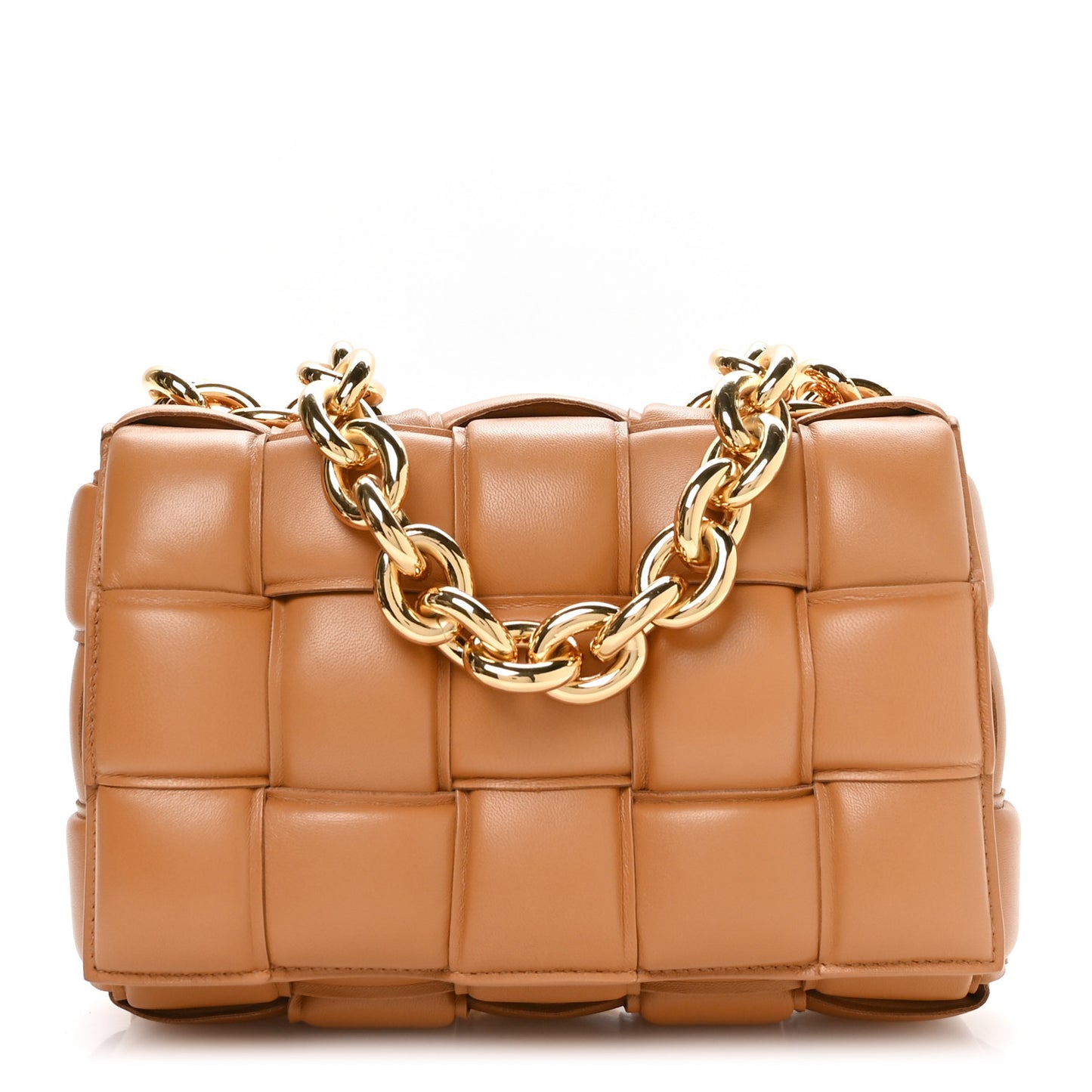 Lambskin Maxi Intreccio Padded Chain Cassette Crossbody Bag Caramel