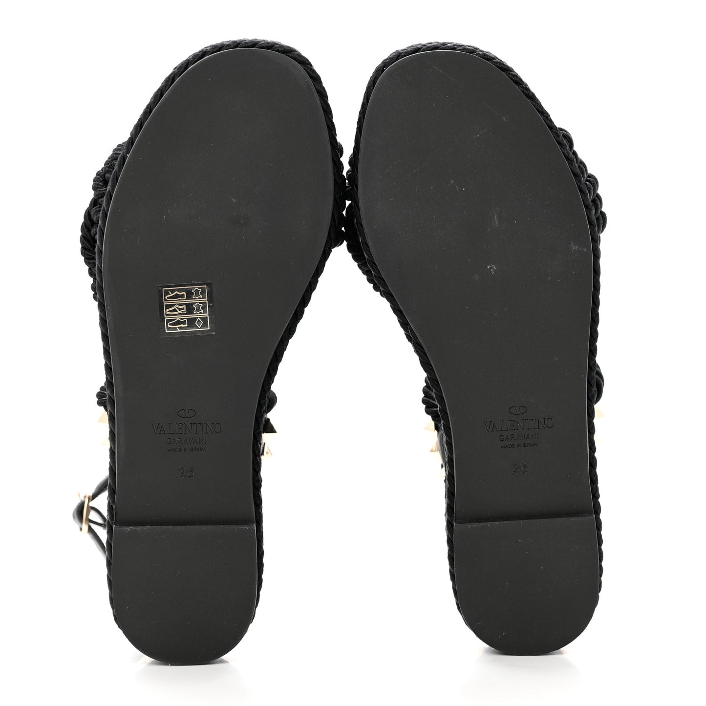 Calfskin Silk Woven Rockstud Torchon 55 Espadrille Sandals 36 Black