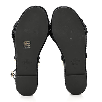 Valentino Garavani Calfskin Silk Woven Rockstud Torchon 55 Espadrille Sandals 36 Black 5 of 7