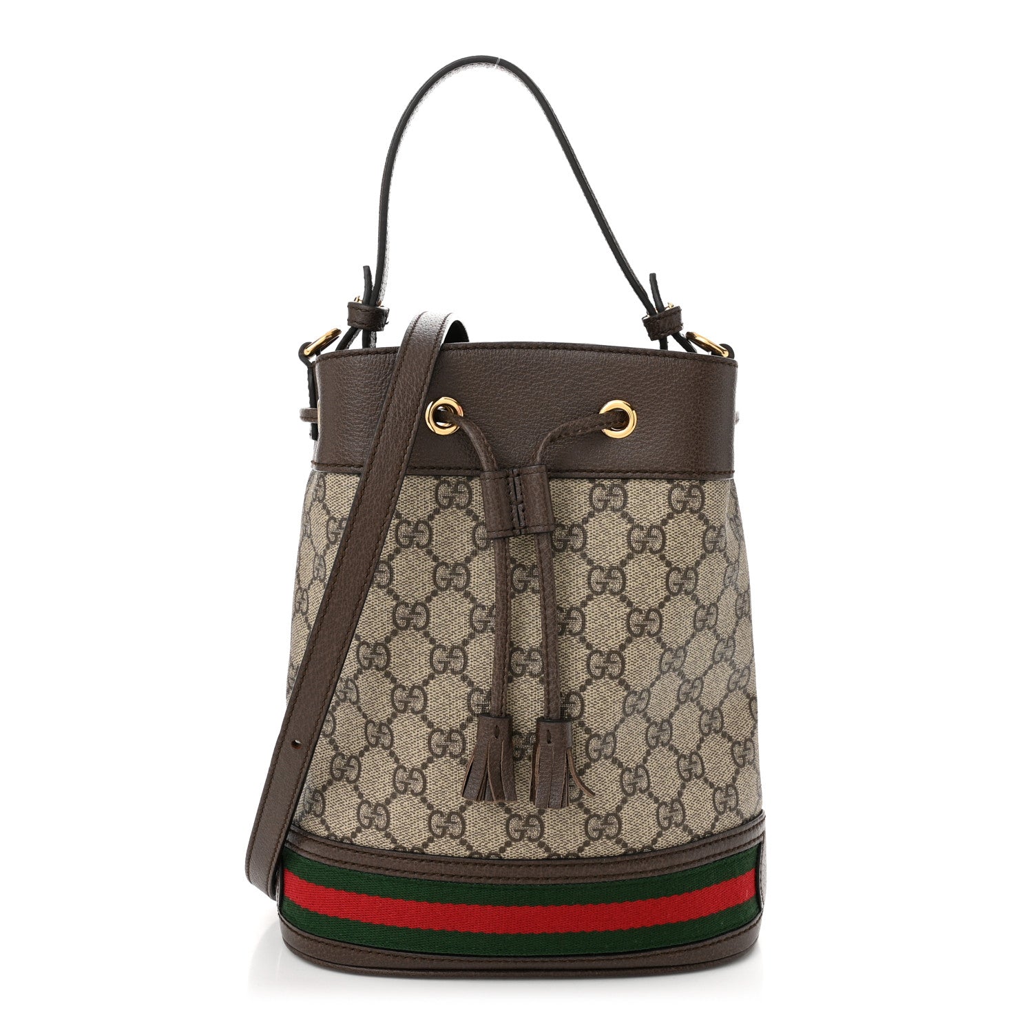 Gucci GG Supreme Monogram Web Small Ophidia Bucket Bag Brown 1 of 10