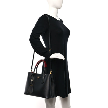 Prada Saffiano Cuir Small Double Bag Black Fuoco 3 of 10