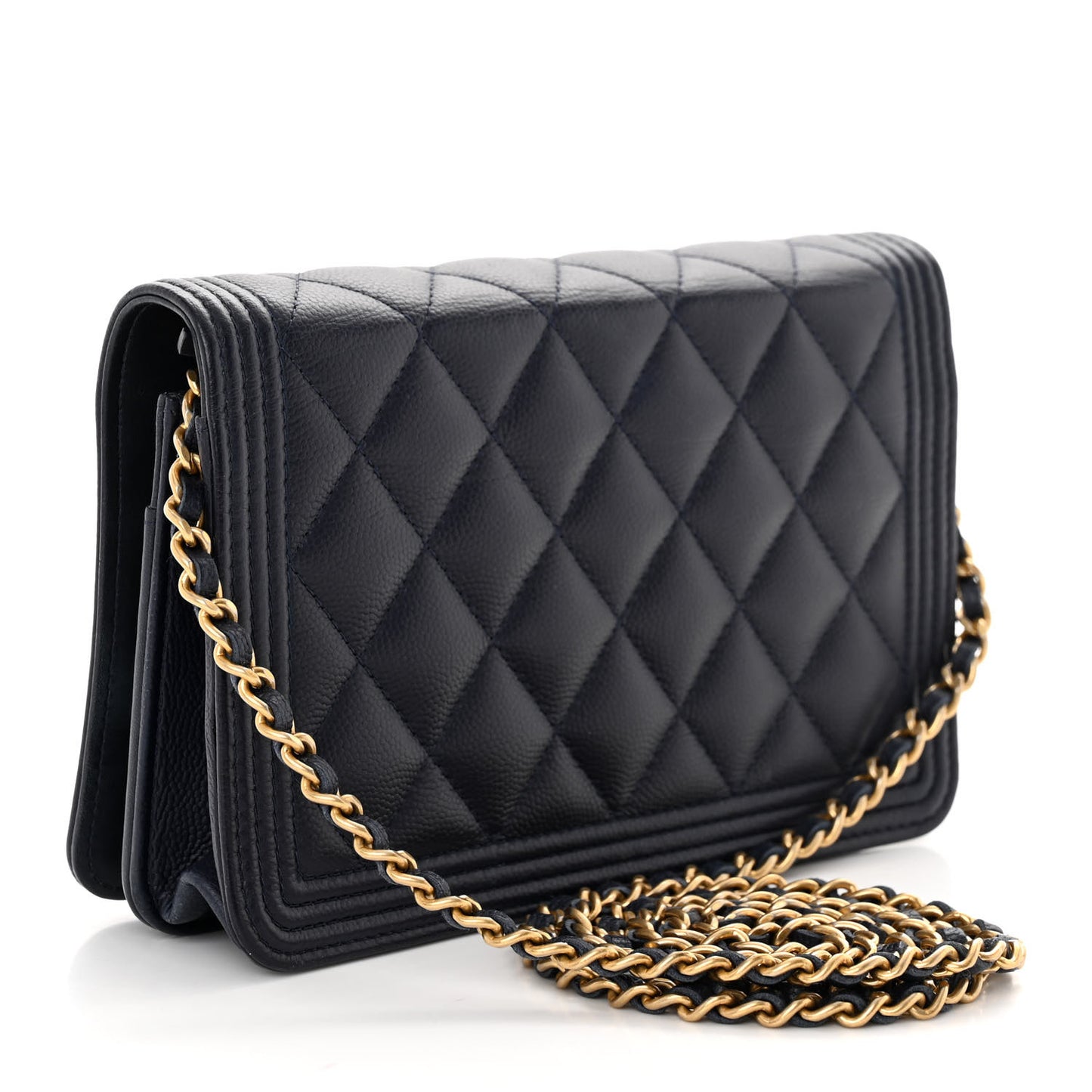 Caviar Quilted Boy Wallet On Chain WOC Navy