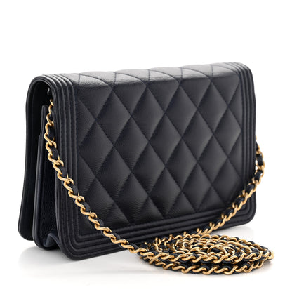 Chanel Caviar Quilted Boy Wallet On Chain WOC Navy 3 of 12