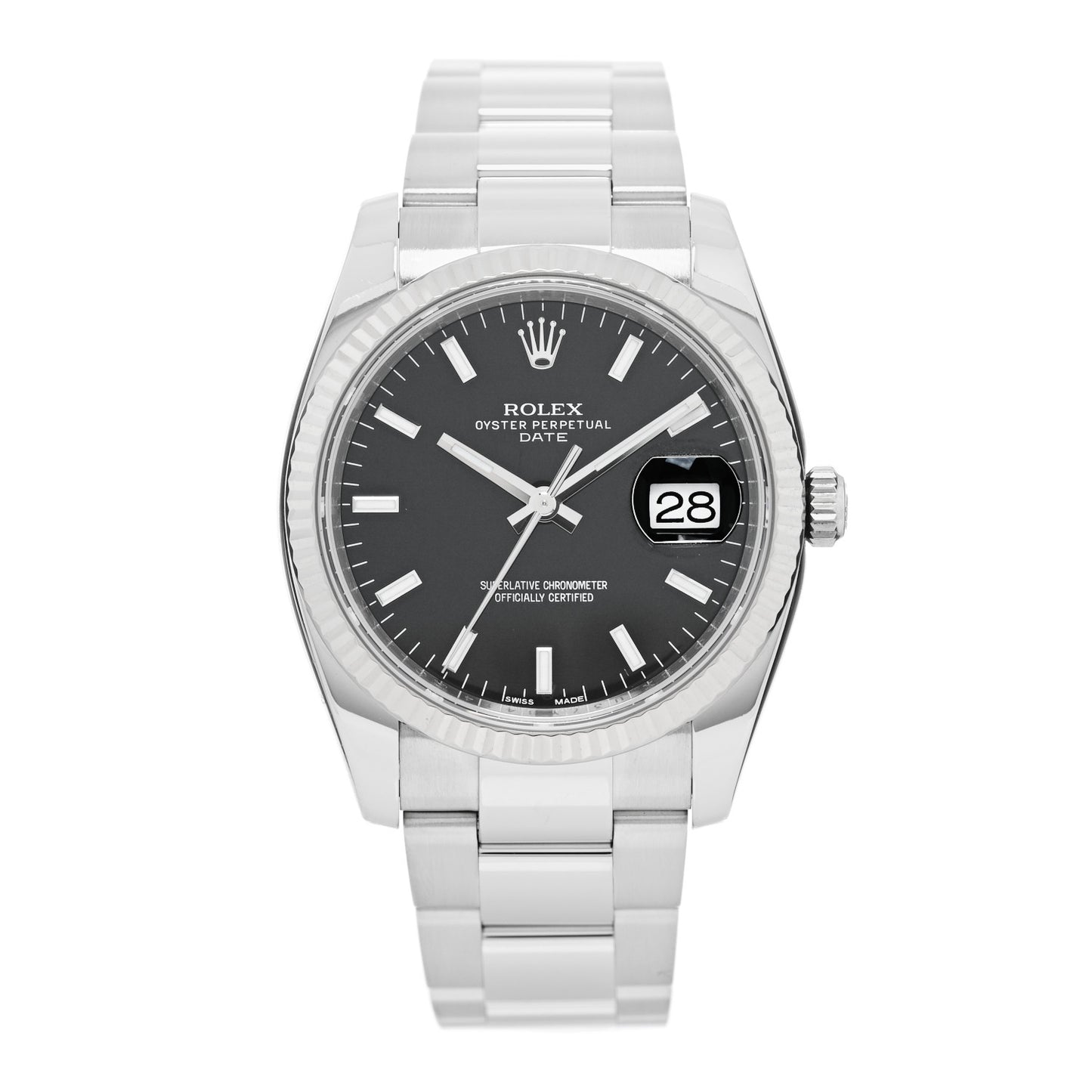 Stainless Steel 18K White Gold 34mm Oyster Perpetual Datejust Watch Black 115234