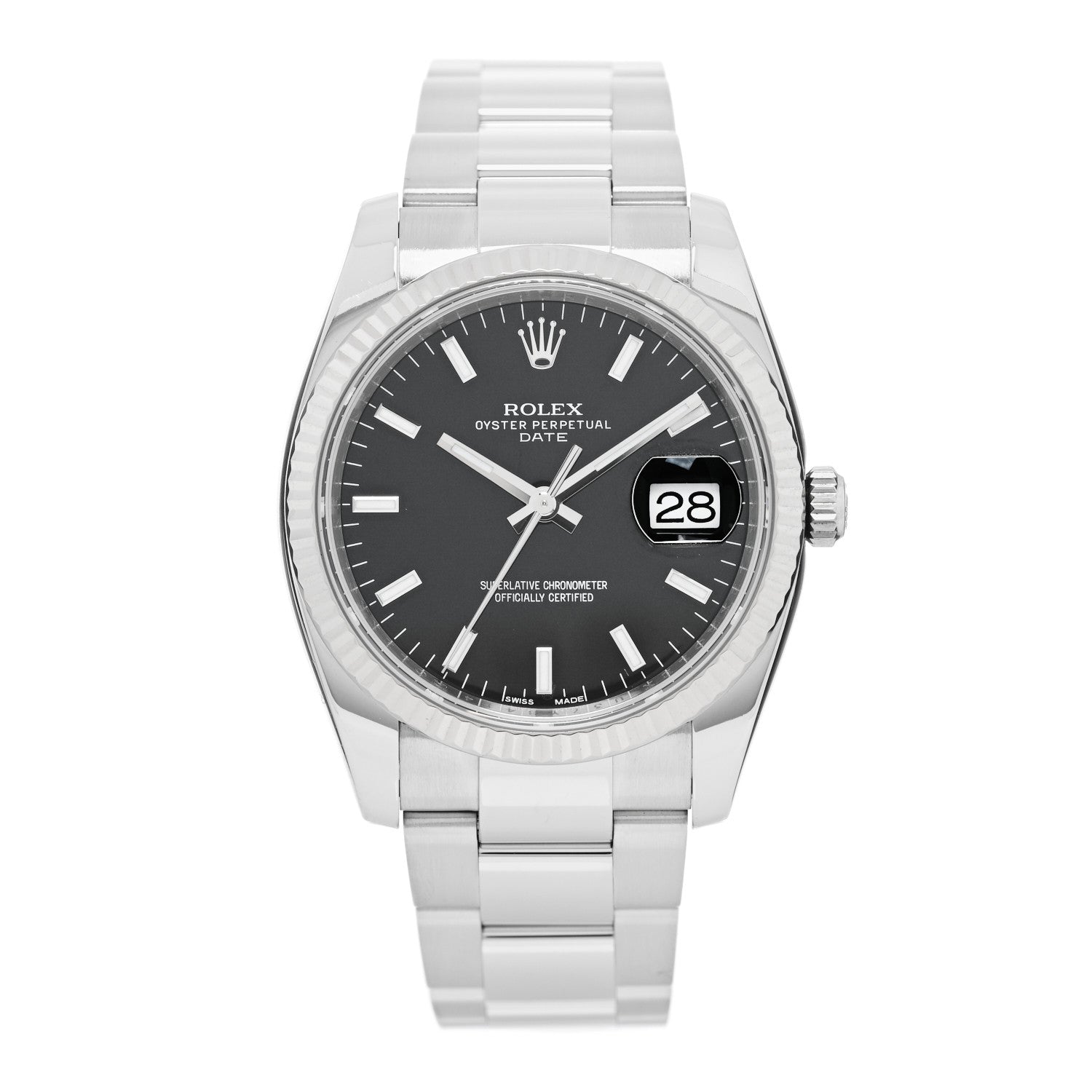 Rolex Stainless Steel 18K White Gold 34mm Oyster Perpetual Datejust Watch Black 115234 1 of 5