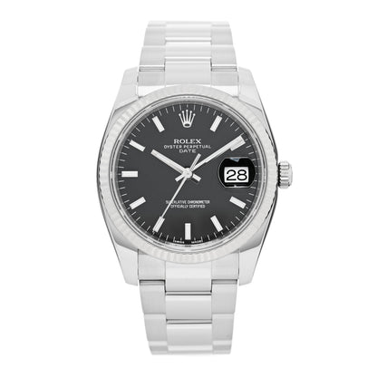 Rolex Stainless Steel 18K White Gold 34mm Oyster Perpetual Datejust Watch Black 115234 1 of 5