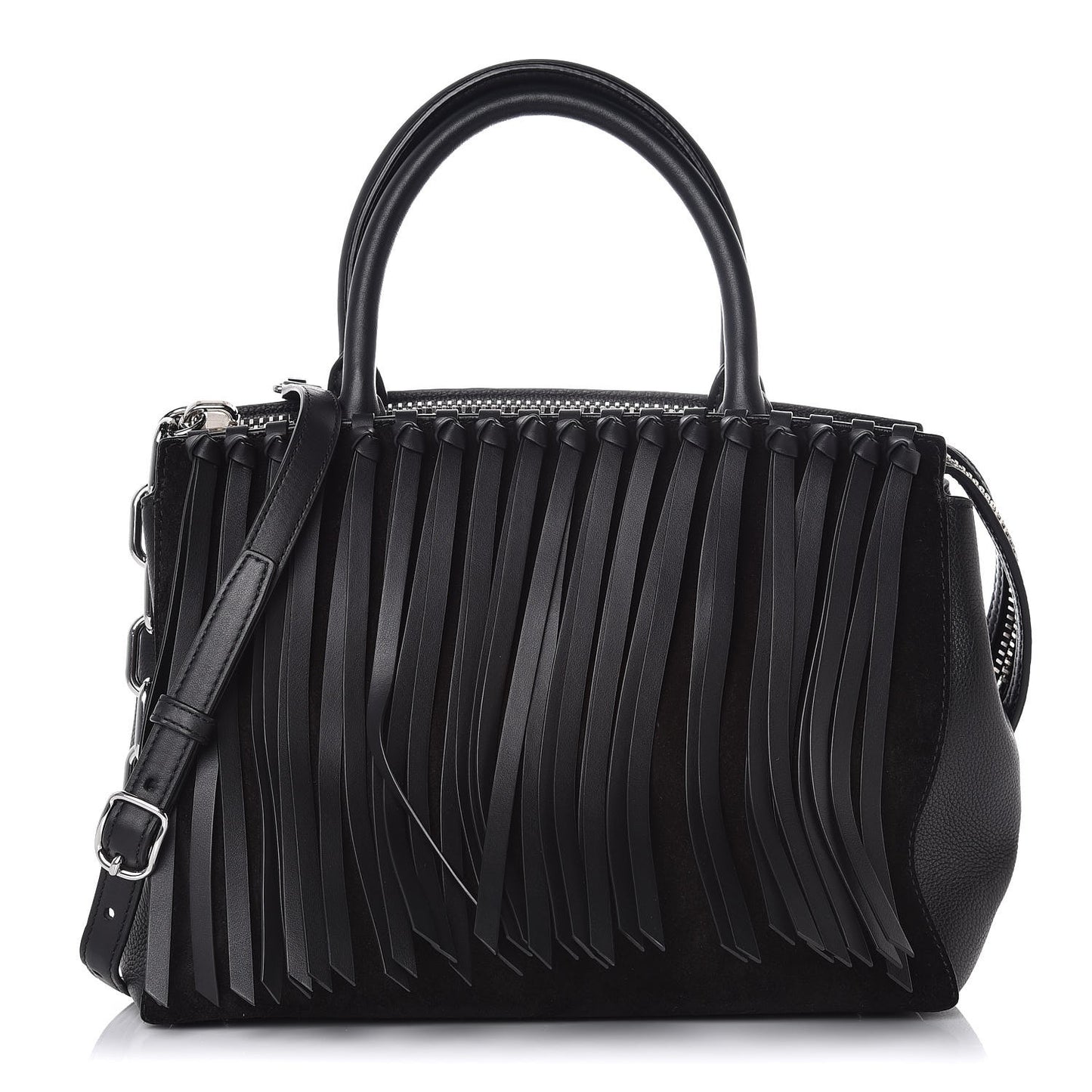 Calfskin Suede Fringe Attica Tote Black