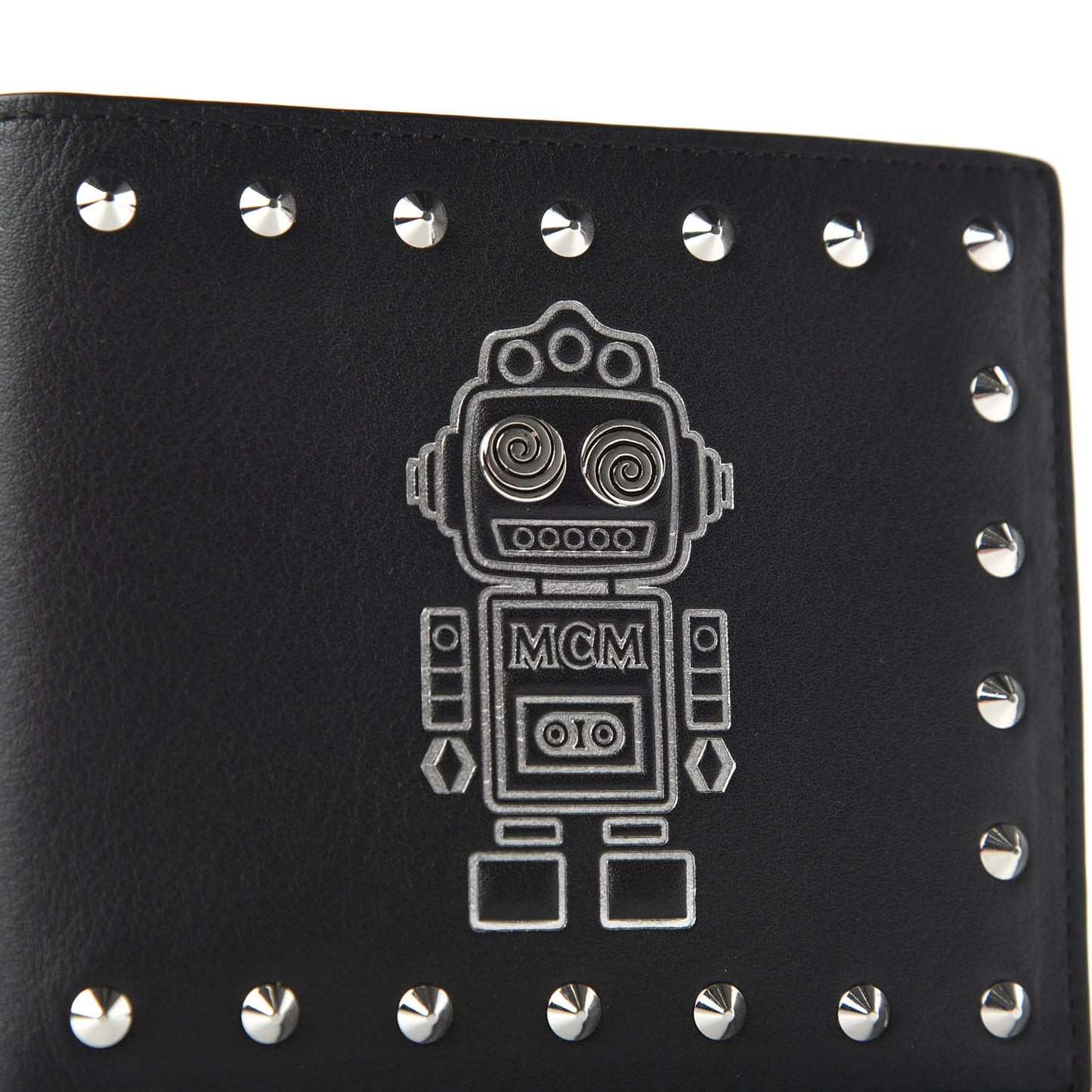 Calfskin Studded Robot Bi-Fold Wallet Black
