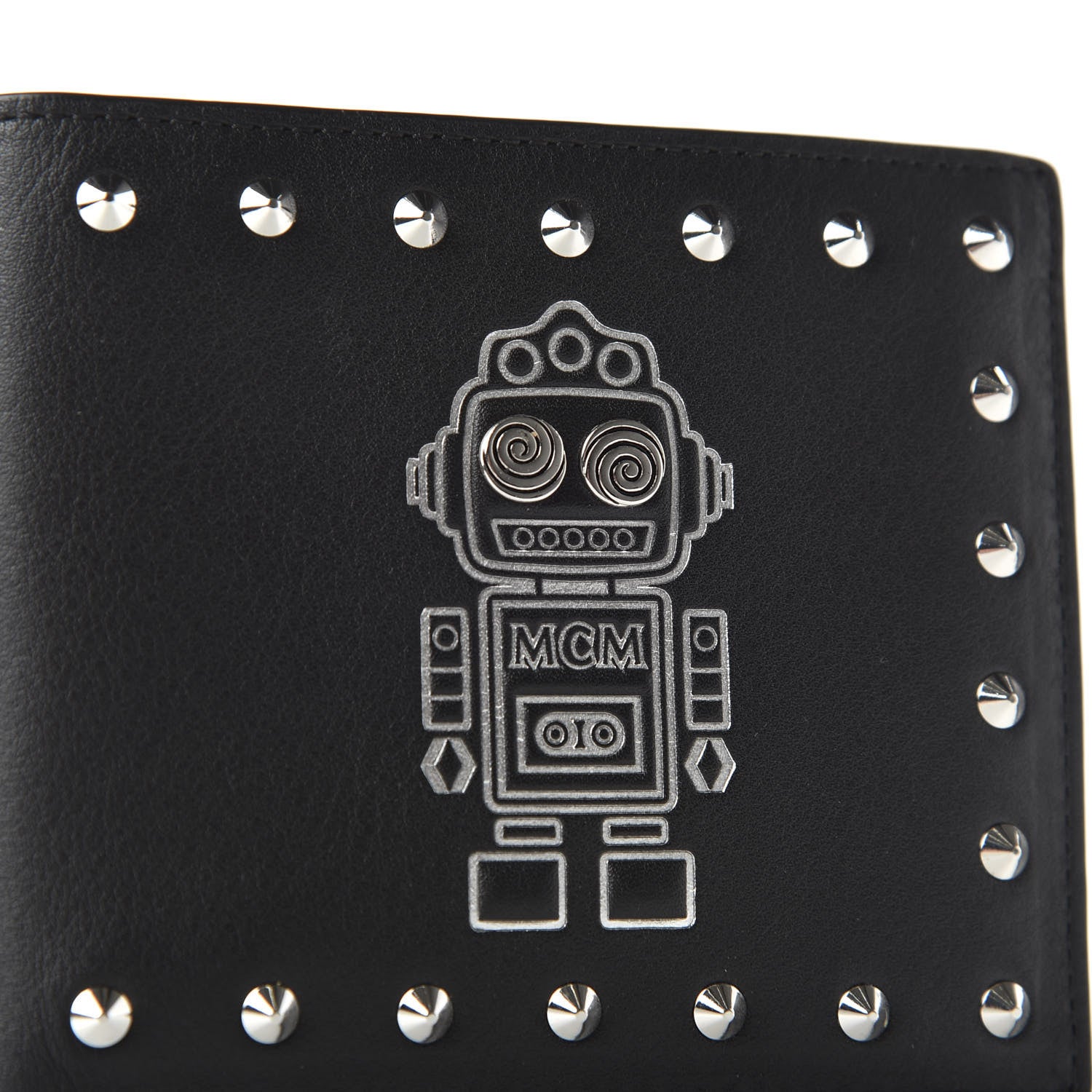 MCM Calfskin Studded Robot Bi-Fold Wallet Black 7 of 8