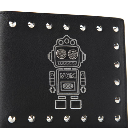 MCM Calfskin Studded Robot Bi-Fold Wallet Black 7 of 8