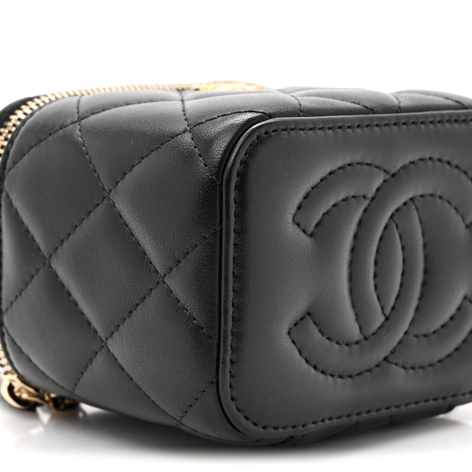 Chanel Lambskin Quilted Mini Pearl Crush Vanity Case With Chain Black 9 of 12