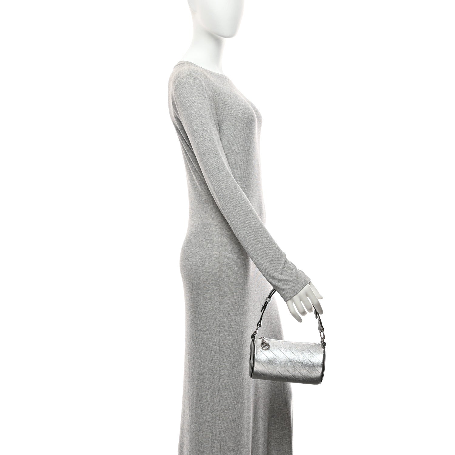 Gucci Sakai Be Green Calfskin Diagonal Stitched Mini Blondie Barrel Shoulder Bag Silver 2 of 10