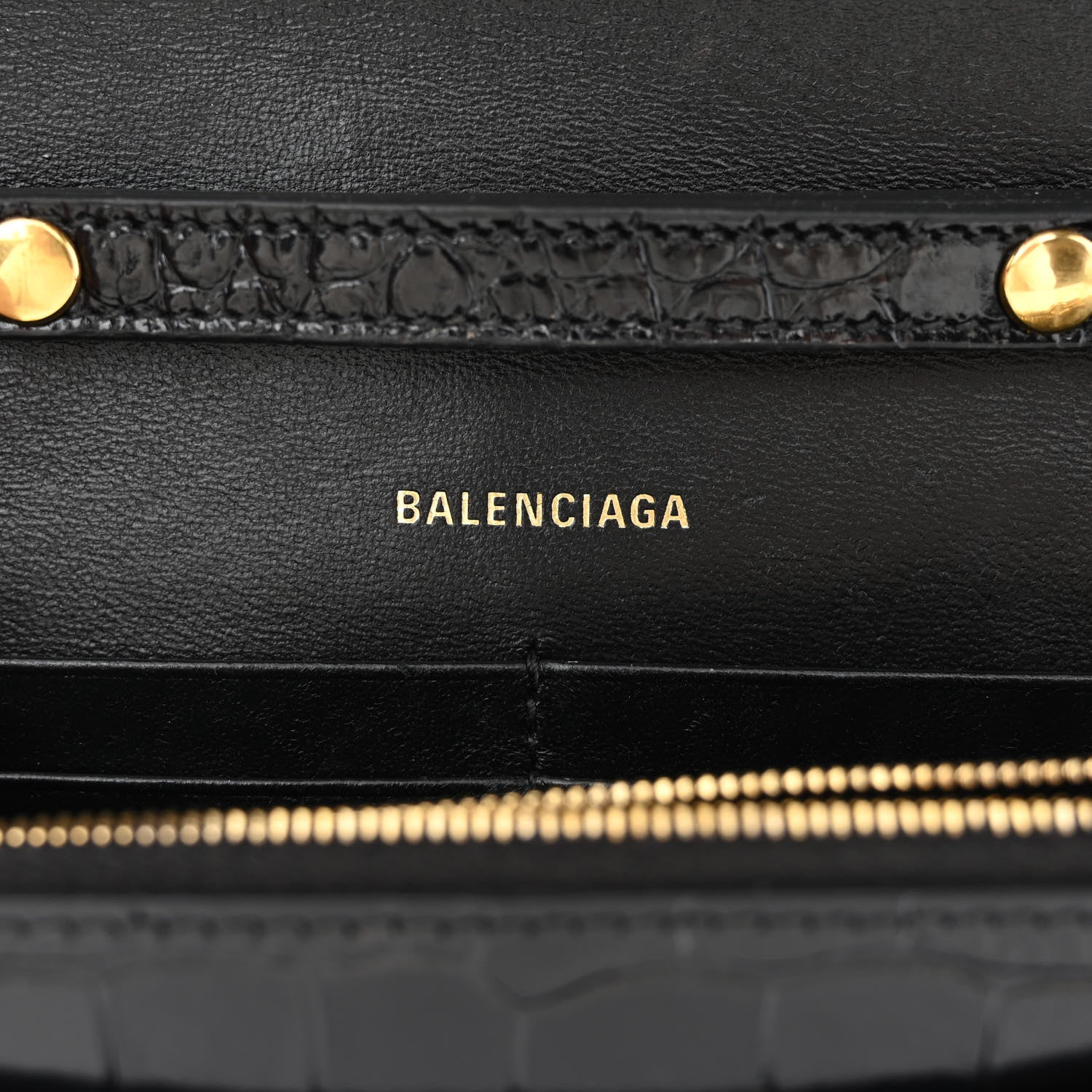 Balenciaga Shiny Calfskin Crocodile Embossed Hourglass Chain Bag Black 6 of 9