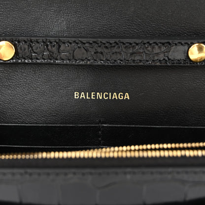 Balenciaga Shiny Calfskin Crocodile Embossed Hourglass Chain Bag Black 6 of 9