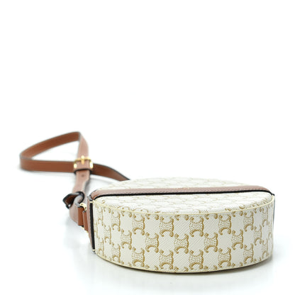 Celine Lambskin Triomphe Canvas Round Purse On Strap White Tan 3 of 10