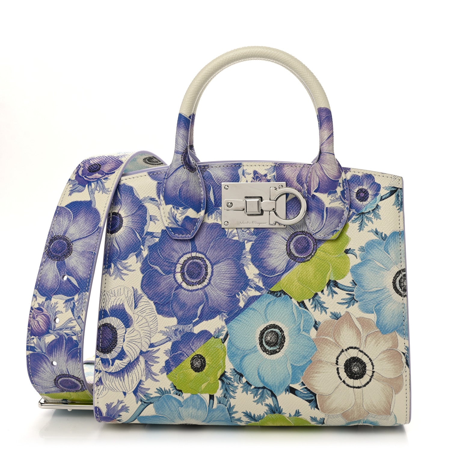 Salvatore Ferragamo Calfskin Floral Print Small The Studio Bag Mascarpone 1 of 10