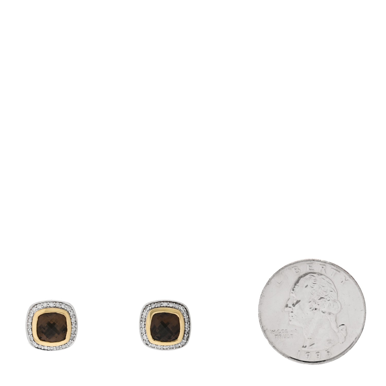 David Yurman Sterling Silver 18K Yellow Gold Diamond Smoky Quartz 11mm Albion Earrings 2 of 4
