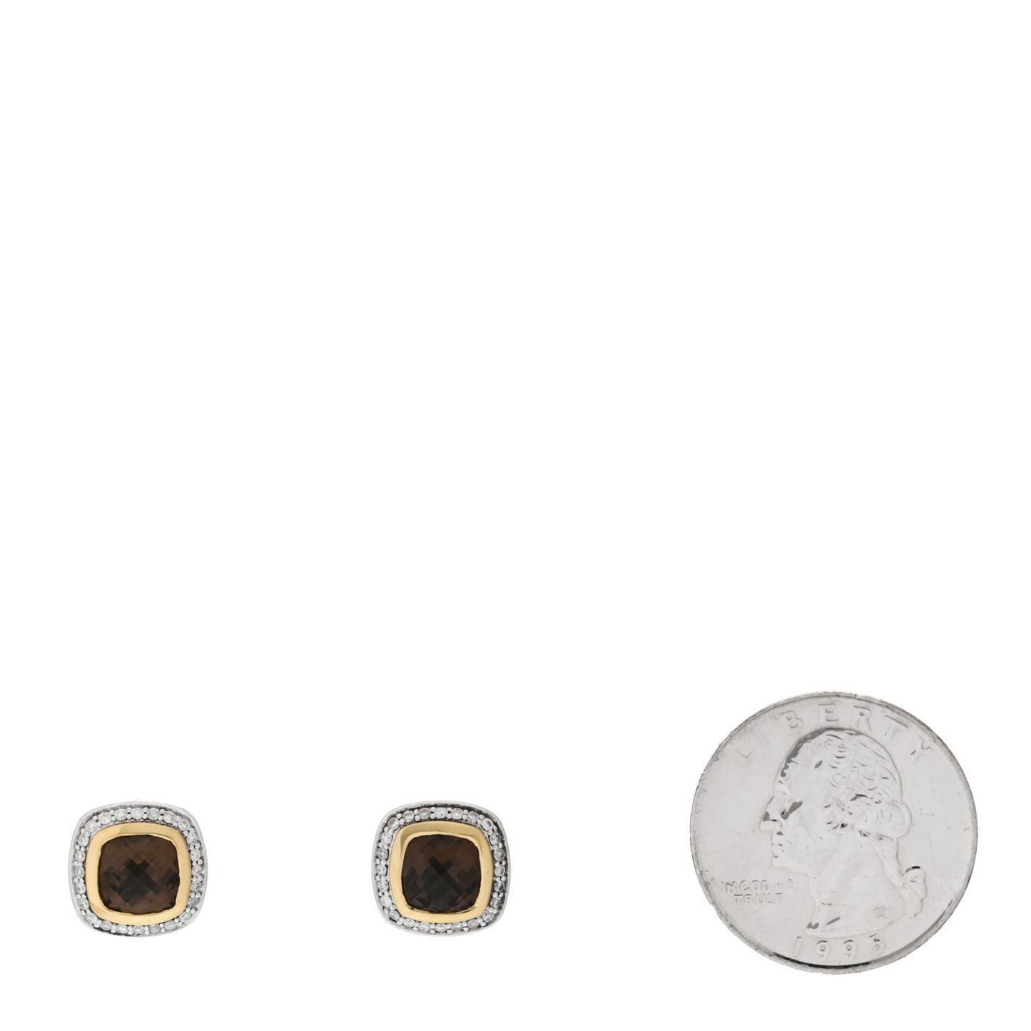 Sterling Silver 18K Yellow Gold Diamond Smoky Quartz 11mm Albion Earrings