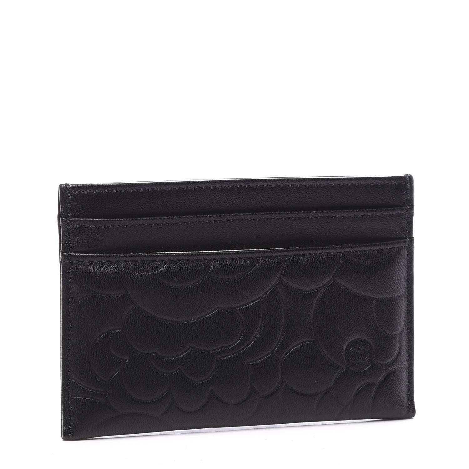 Chanel Lambskin Camellia Embossed Card Holder Black 2 of 10