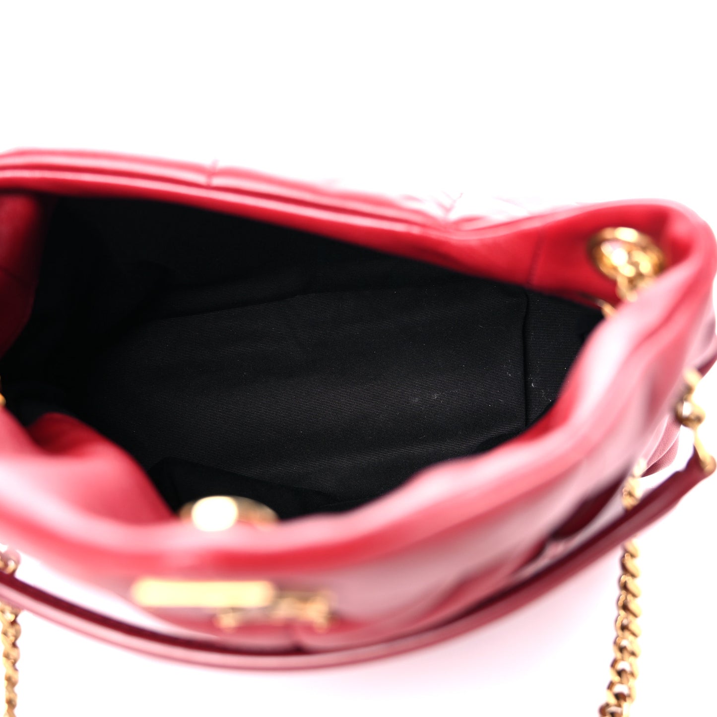 Lambskin Quilted Small Loulou Puffer Monogram Chain Satchel Red
