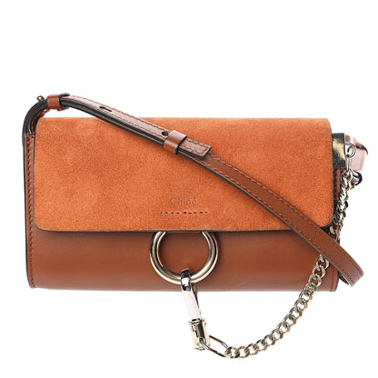 Chloe Suede Calfskin Mini Faye Shoulder Bag Tobacco 1 of 12