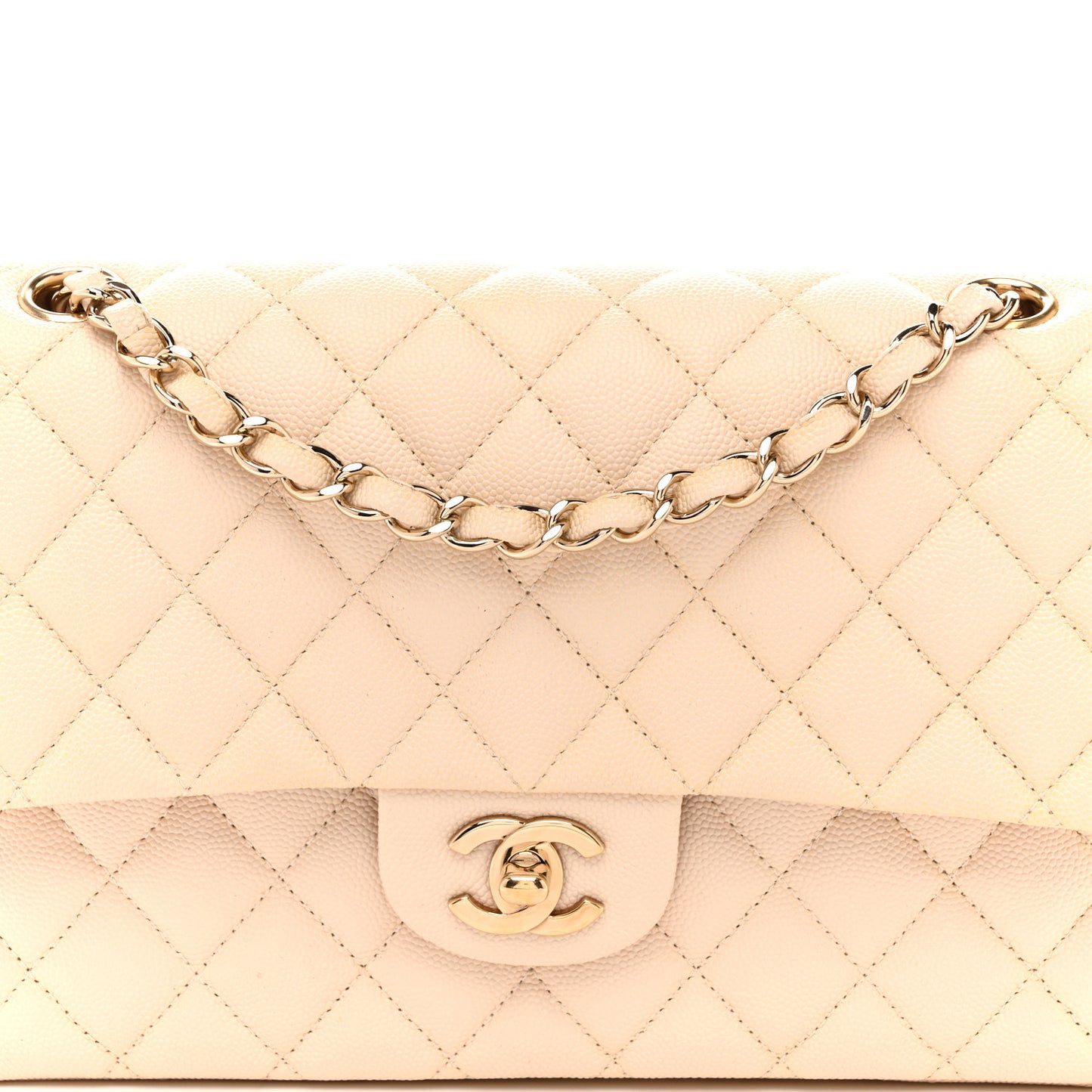 Caviar Quilted Medium Double Flap Light Beige