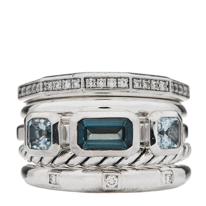 David Yurman Sterling Silver Diamond Hampton Blue Topaz 15mm Stax Five-Row Ring 54 6.75 1 of 5