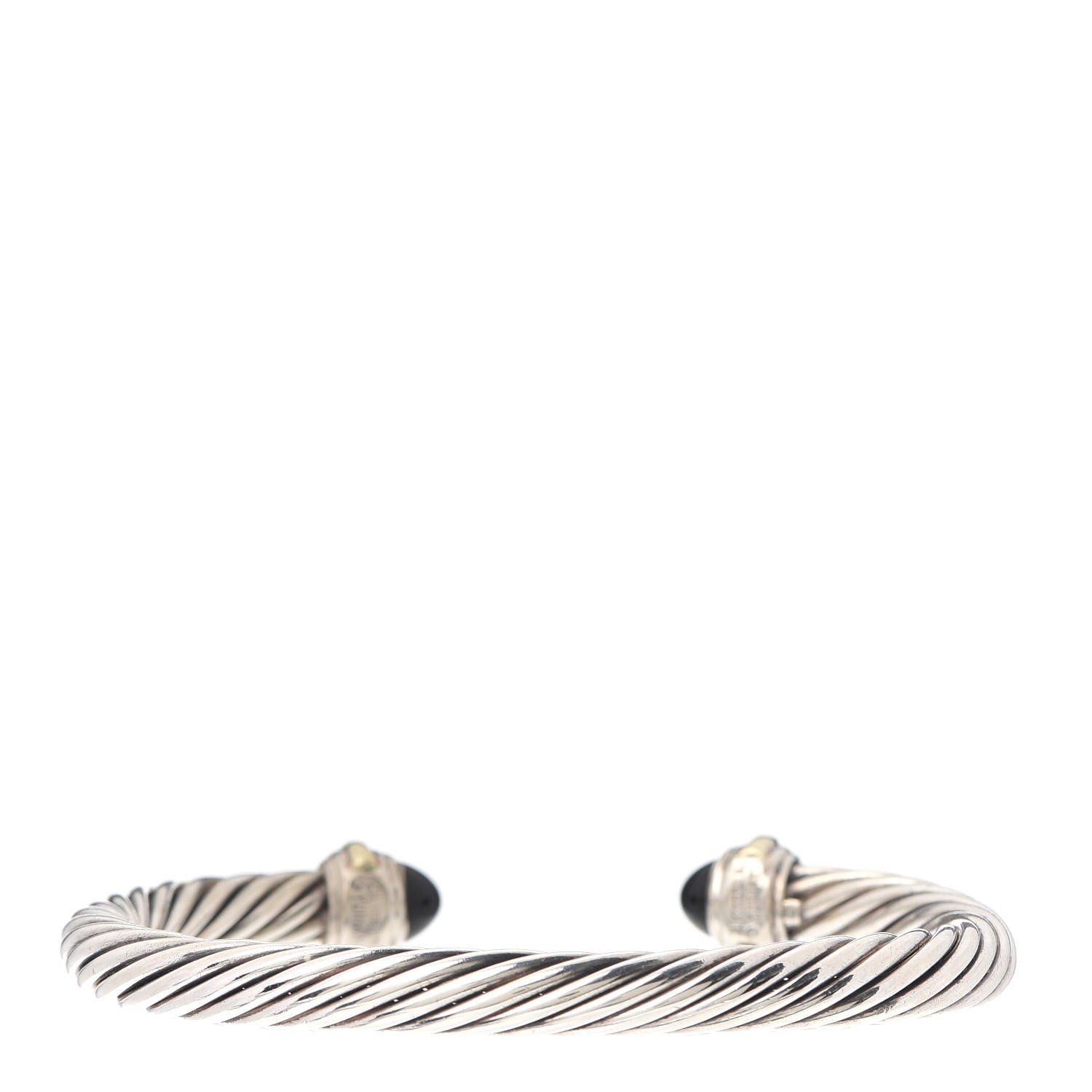 David Yurman Sterling Silver 14K Yellow Gold Black Onyx 7mm Cable Classics Bracelet 3 of 4