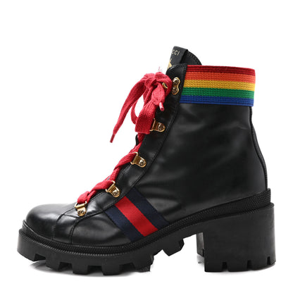 Gucci Calfskin Rainbow Trip Lace Up Combat Boots 40 Black 1 of 8