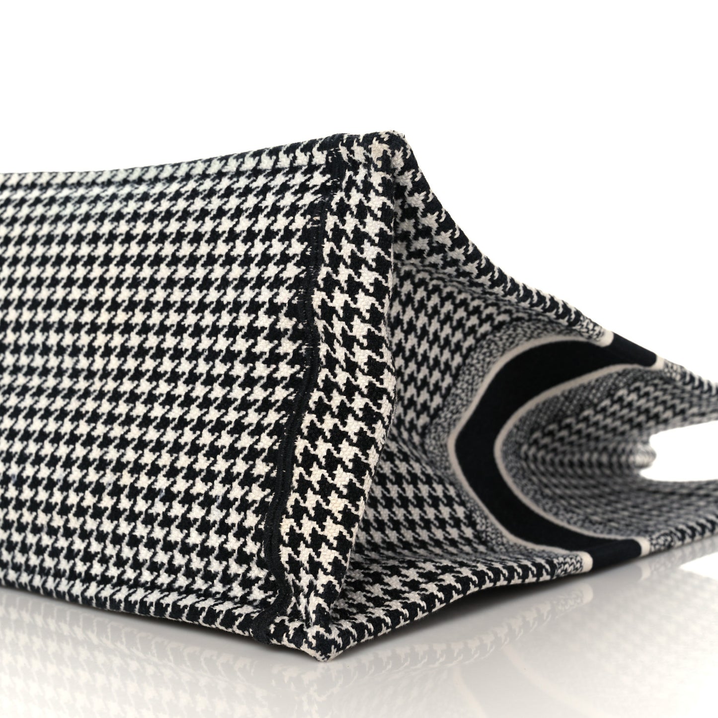Canvas Houndstooth Embroidered Book Tote Black White