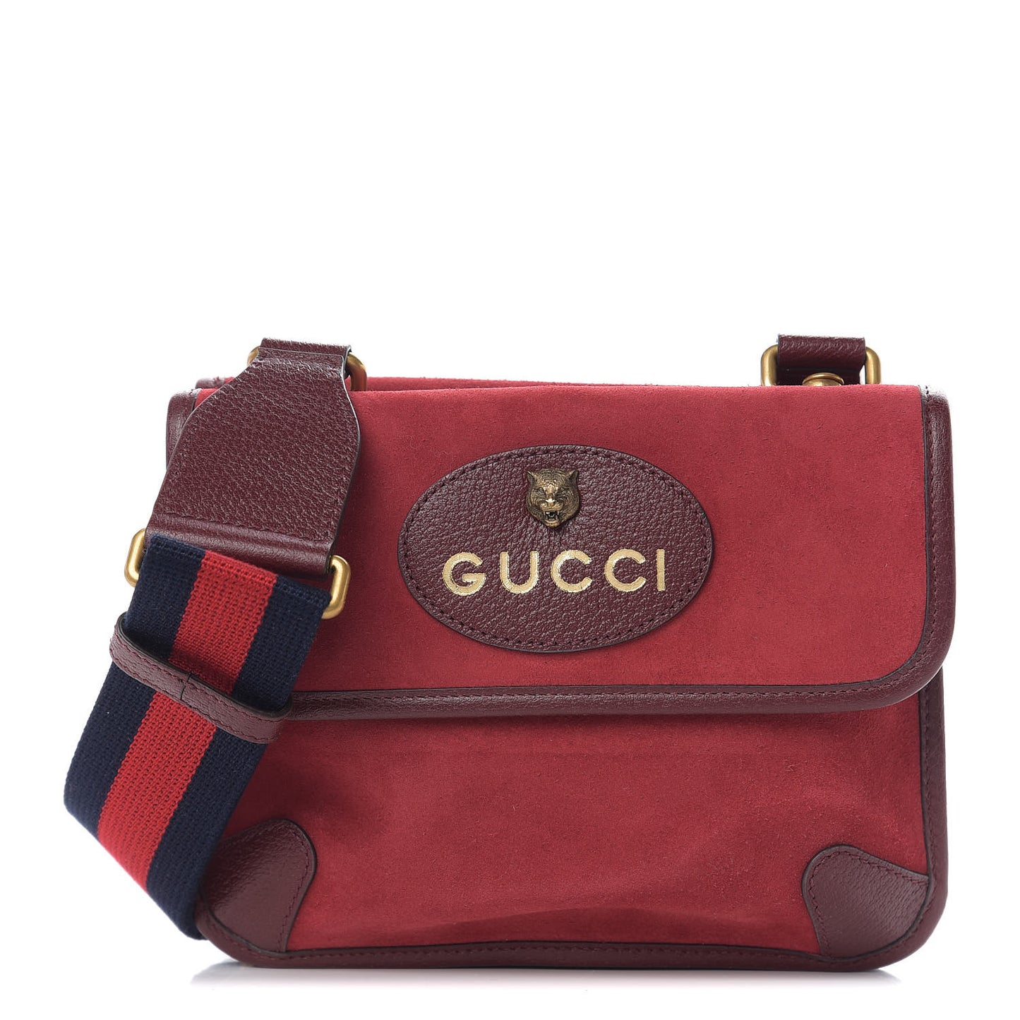Suede Web Small Neo Vintage Double Flap Messenger Bag Romantic Cherry Chardonnay