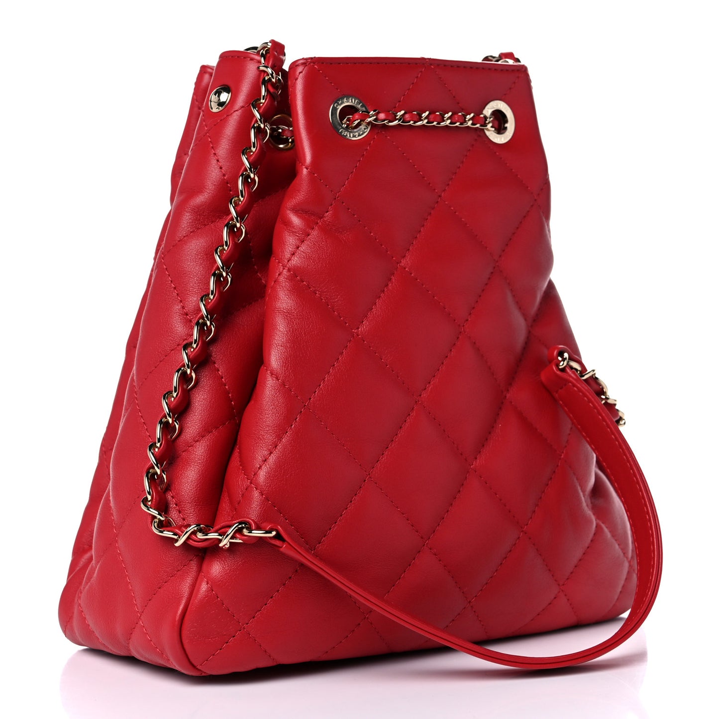 Lambskin Quilted Chain Drawstring Bag Red