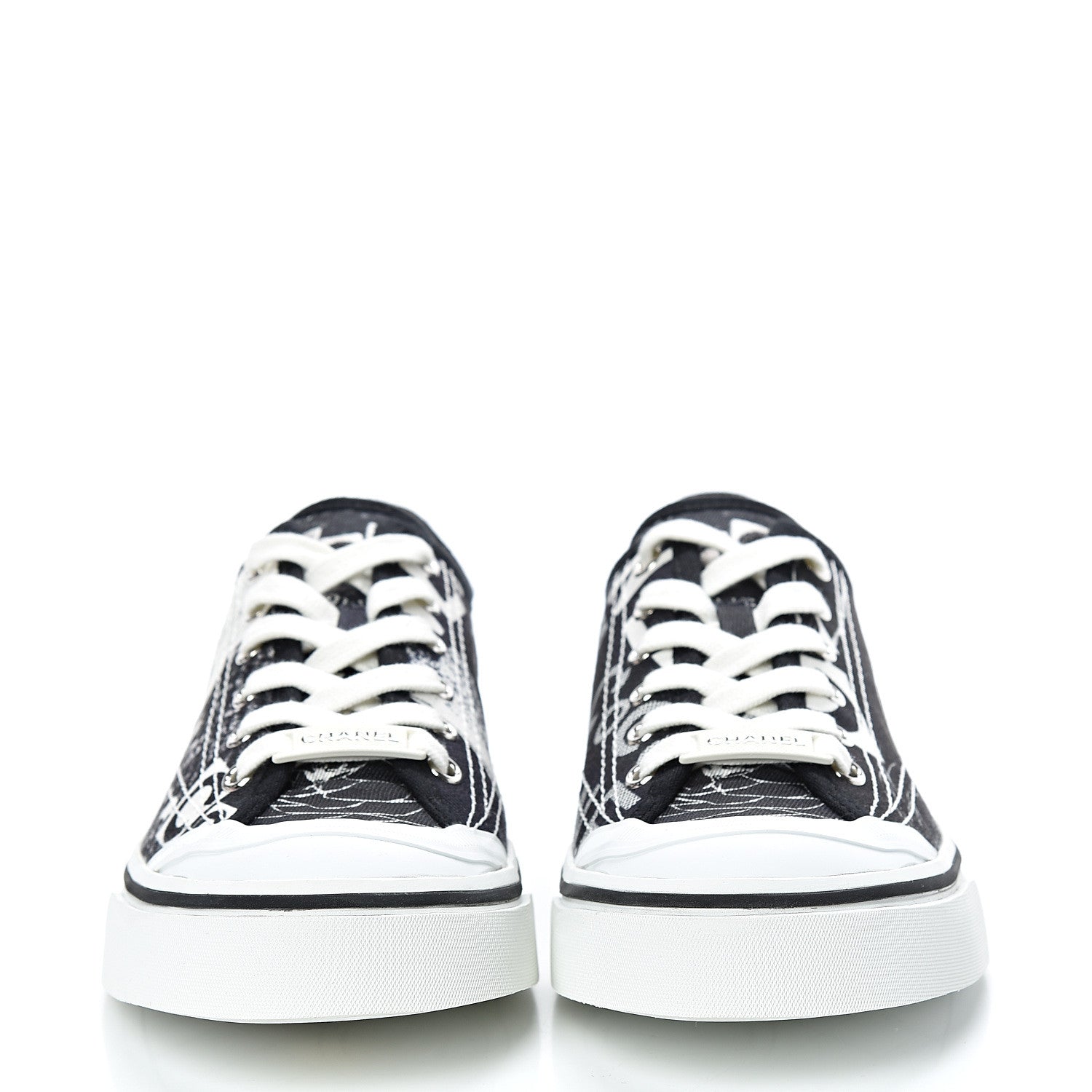 Chanel Printed Fabric Low Top Logo Sneakers 39 White Black 2 of 9