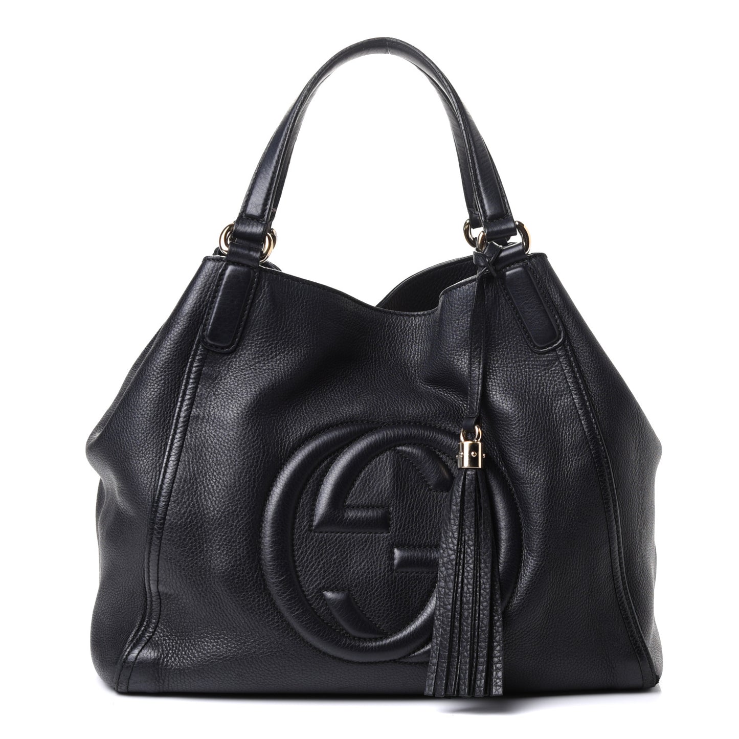 Pebbled Calfskin Medium Soho Shoulder Bag Black