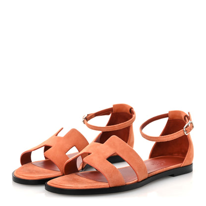 Hermes Suede Goatskin Santorini Sandals 38 Bois De Santal 4 of 13