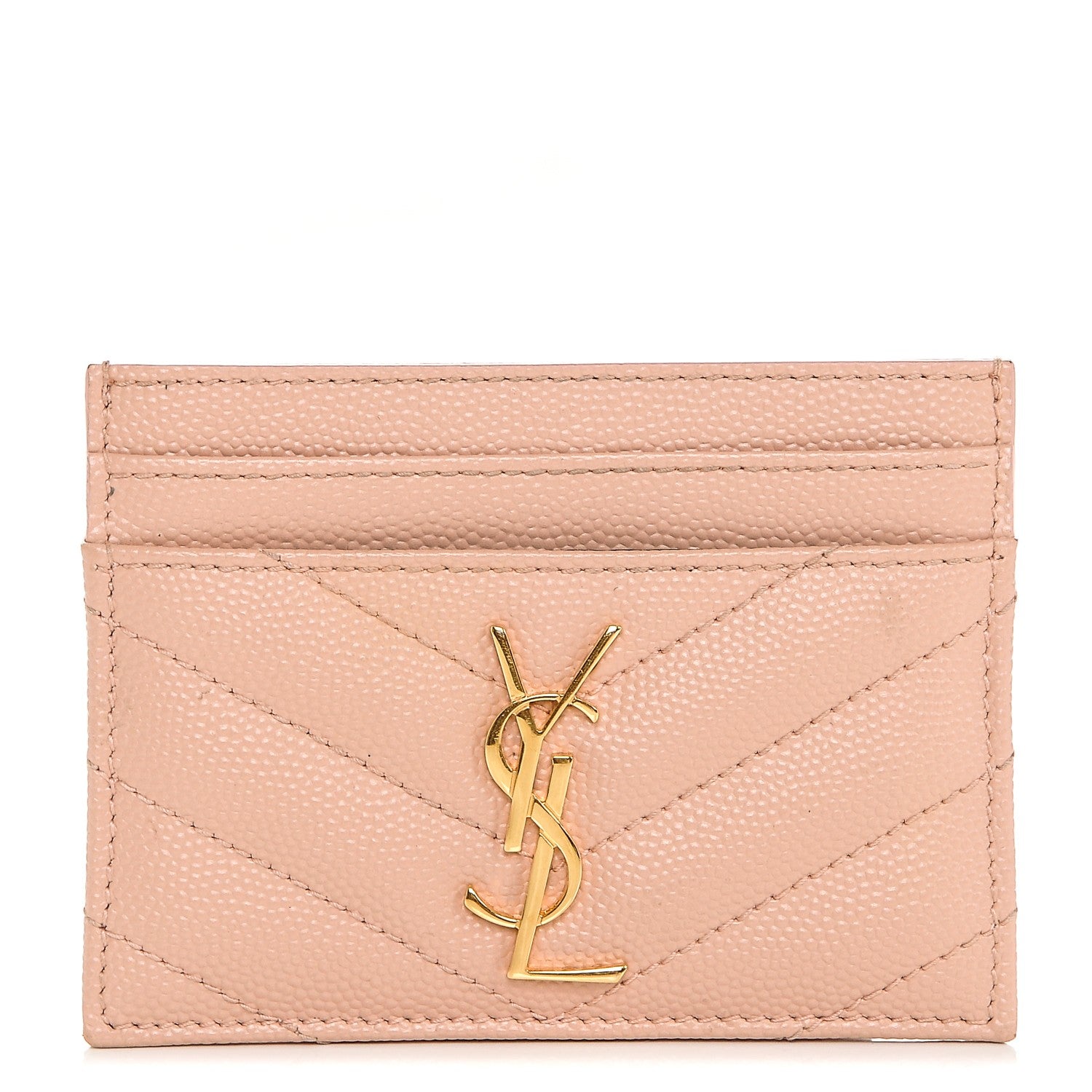 Saint Laurent Grain De Poudre Matelasse Chevron Monogram Credit Card Case Pale Pink 7 of 12
