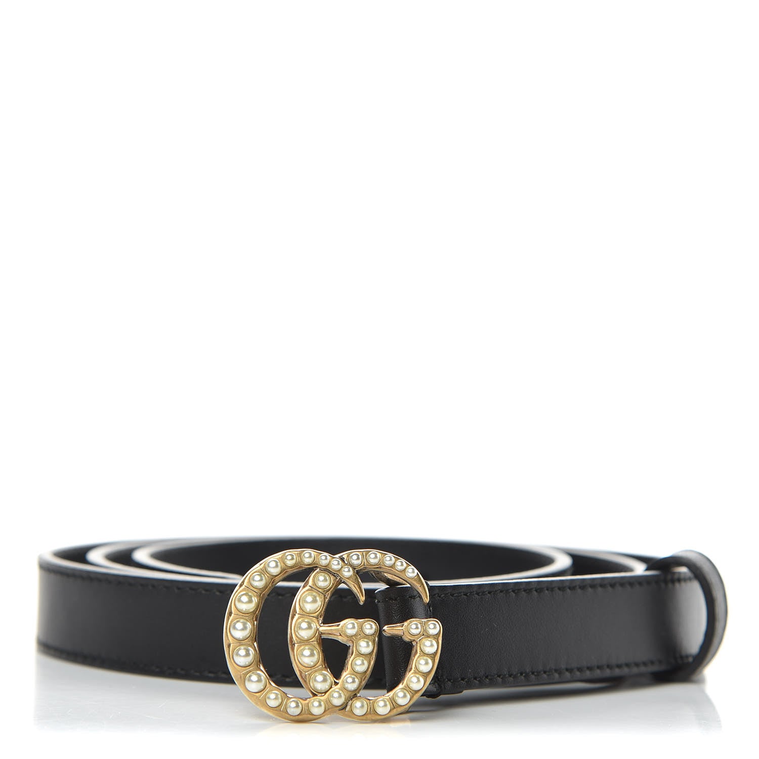 Gucci Calfskin Pearl Double G 20mm Belt 95 38 Black Cream 1 of 6