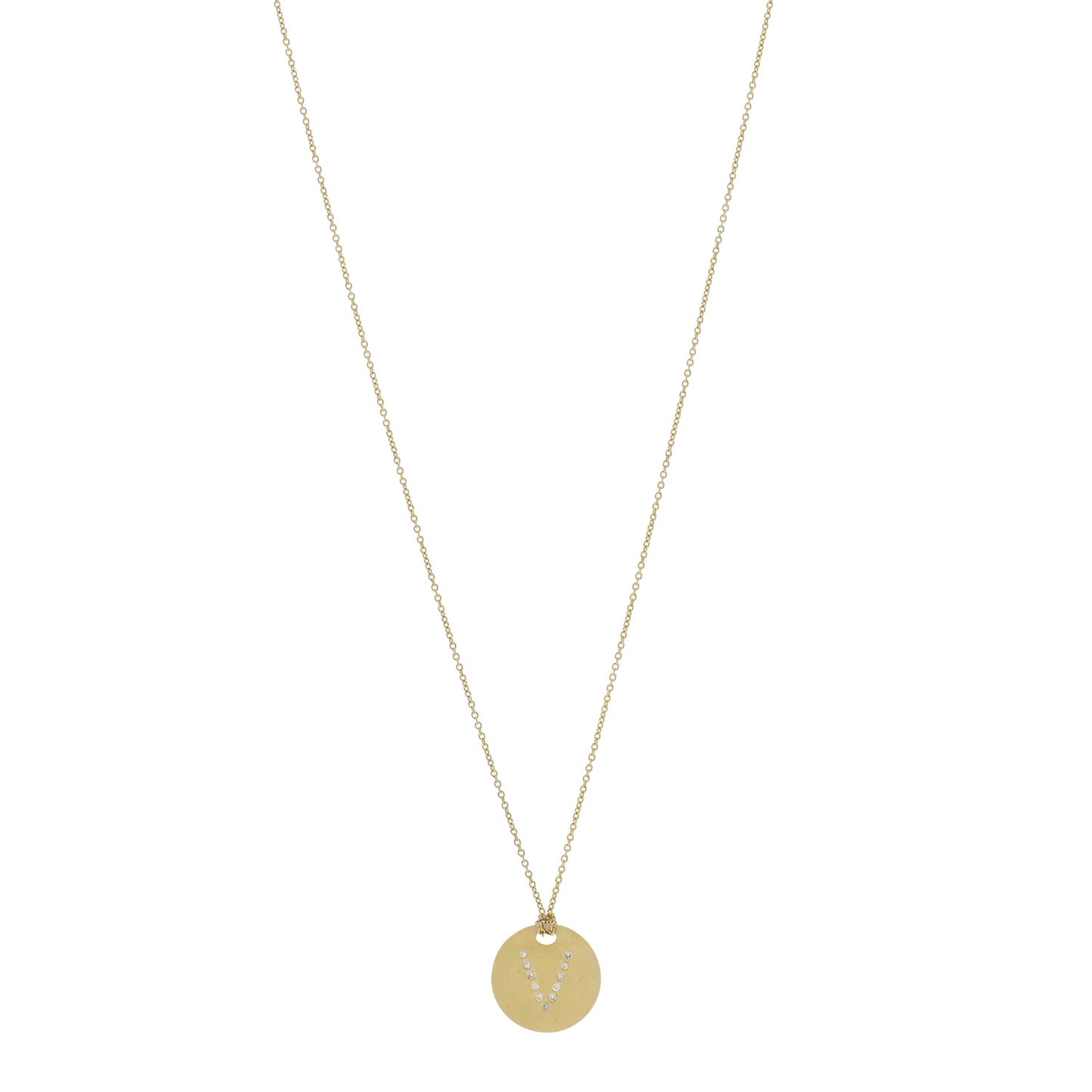 18K Yellow Gold Diamond Tiny Treasures Initial V Pendant Necklace