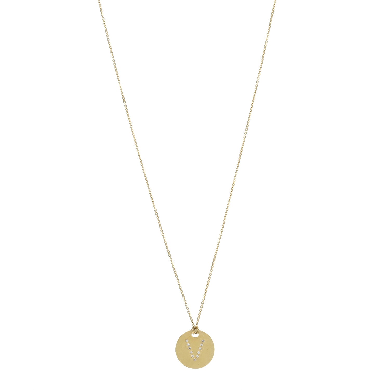 Roberto Coin 18K Yellow Gold Diamond Tiny Treasures Initial V Pendant Necklace 1 of 5