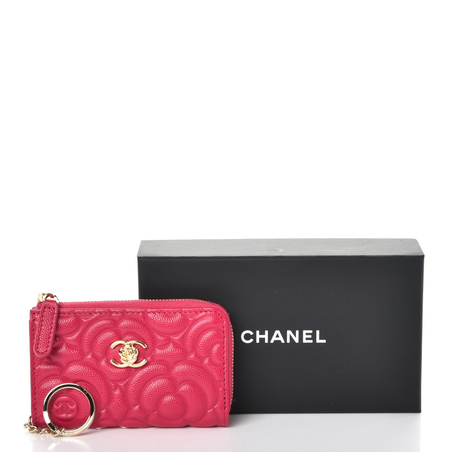 Caviar Camellia Embossed Key Holder Case Fuchsia