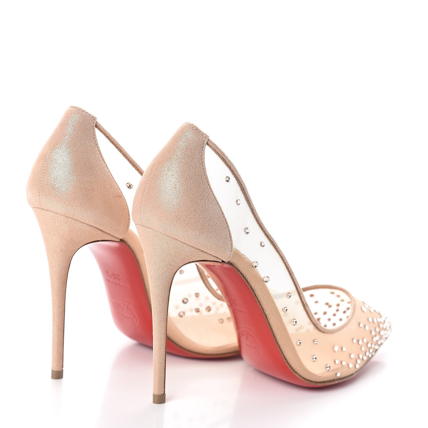 Christian Louboutin Suede Silk Crystal Strass Follies 100 Pumps 35.5 Version Light Silk 4 of 8