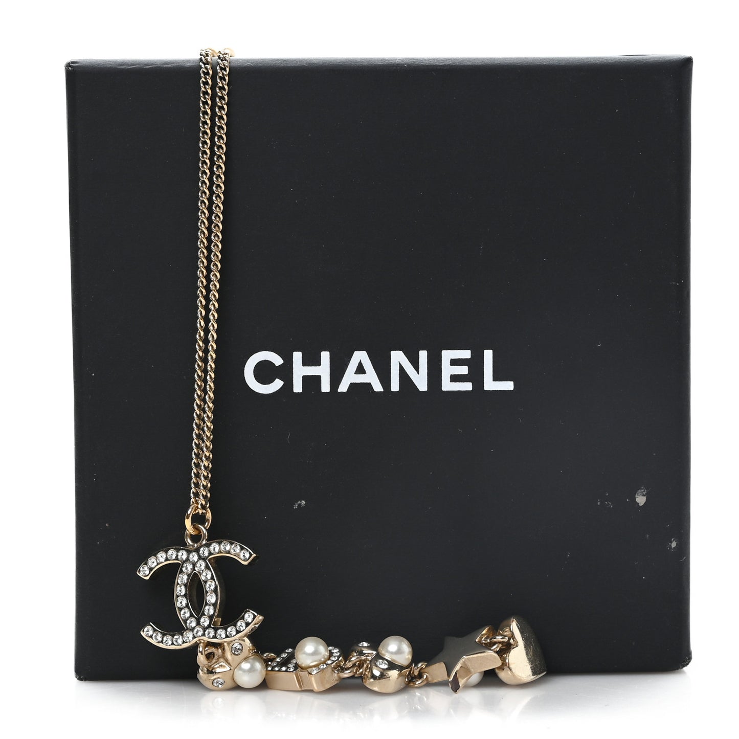 Pearl Crystal CC No 5 Heart Star Pendant Necklace Gold