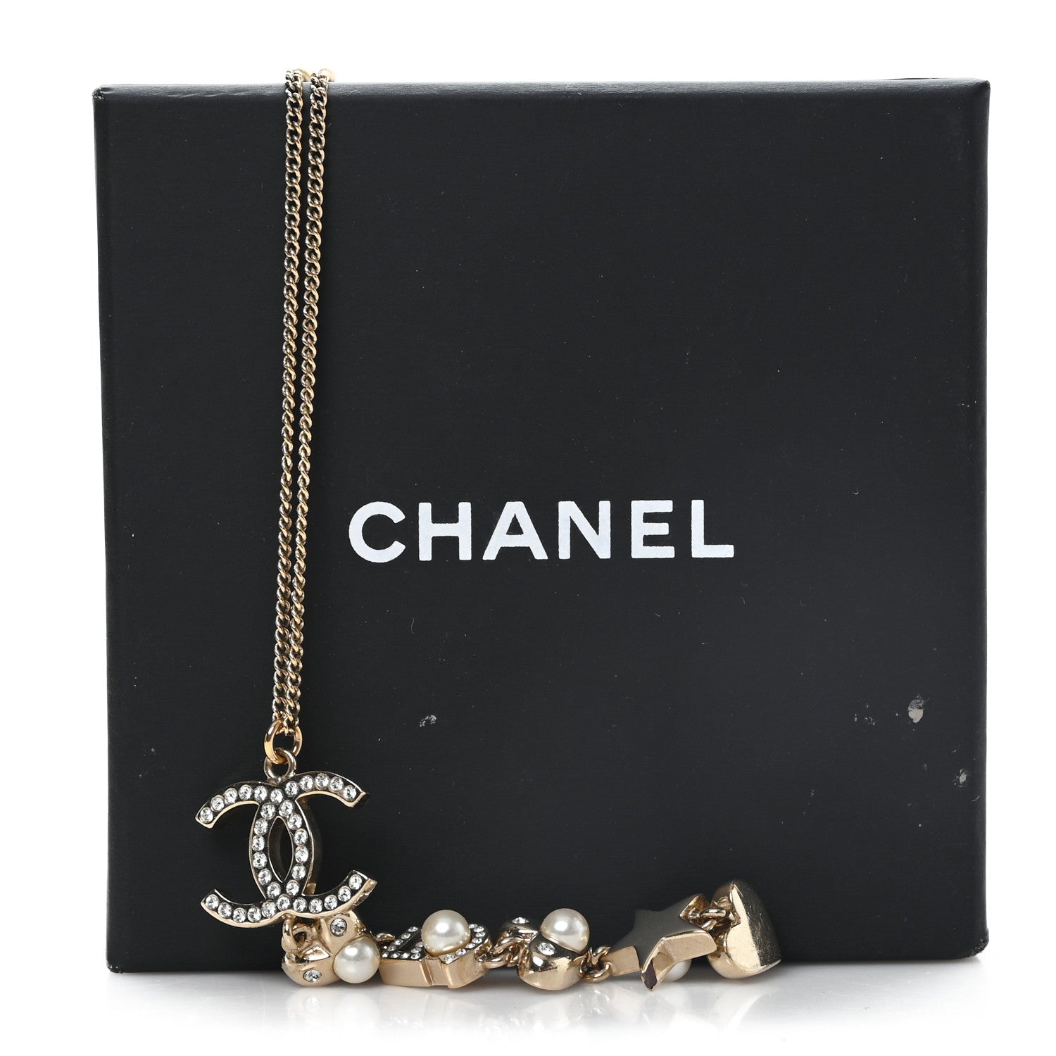 Chanel Pearl Crystal CC No 5 Heart Star Pendant Necklace Gold 5 of 5