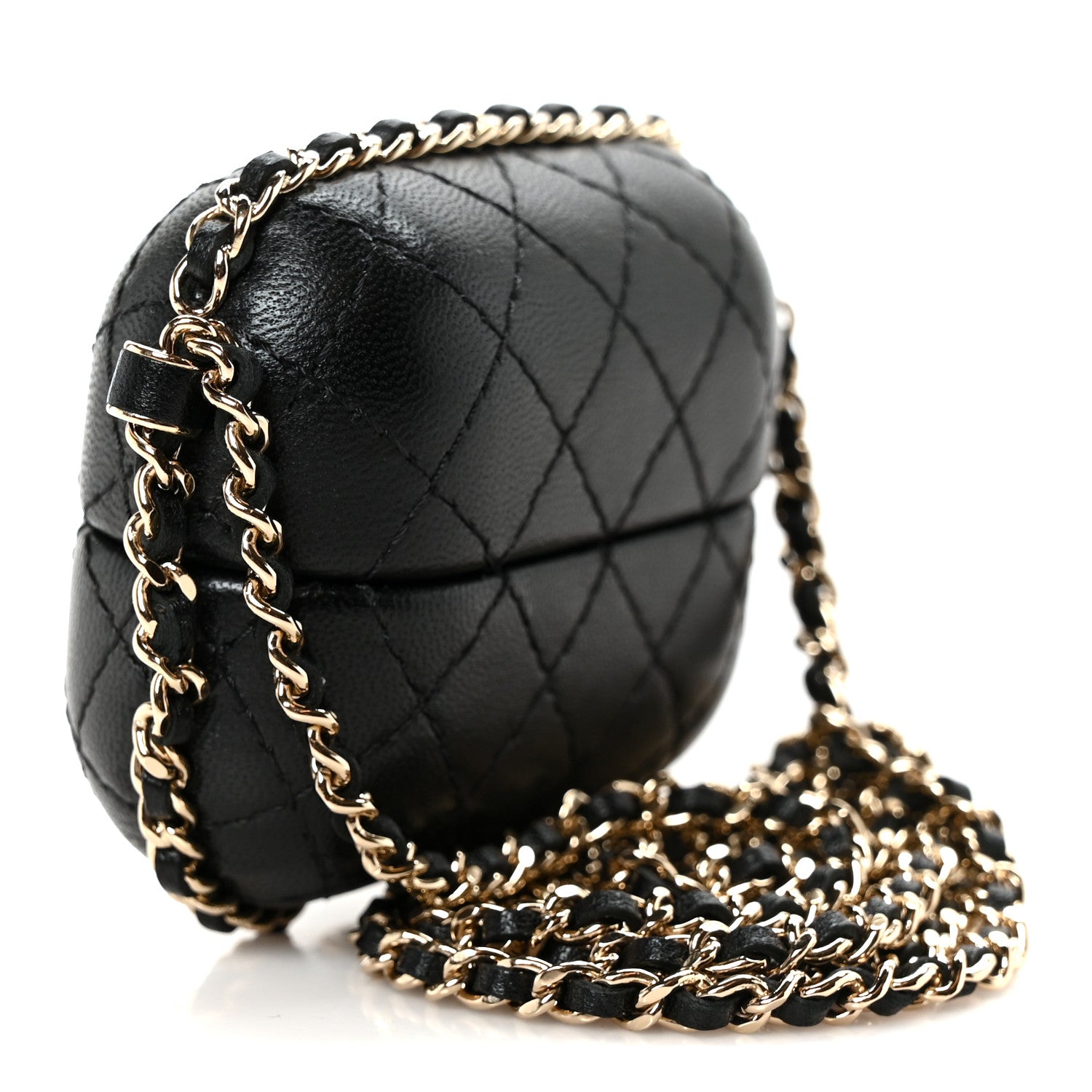 Chanel Lambskin Quilted Chain Around Airpods Pro Case With Chain Black Black 2 of 9