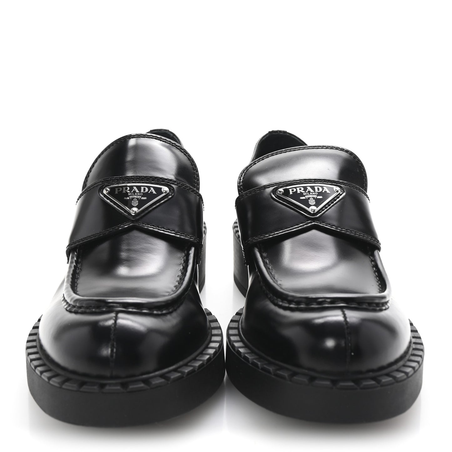Spazzolato Metal Triangle Logo 50mm Loafers 40.5 Black
