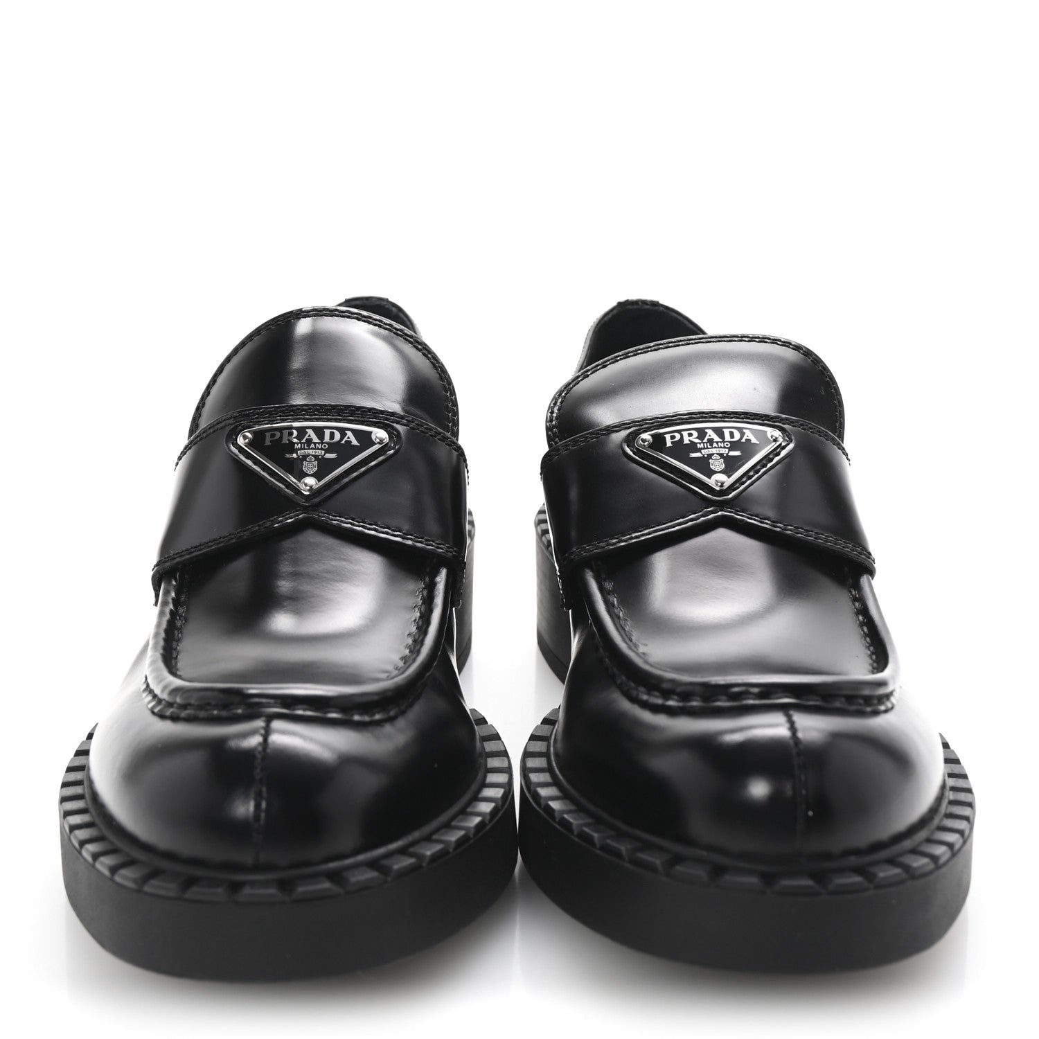 Prada Spazzolato Metal Triangle Logo 50mm Loafers 40.5 Black 3 of 10