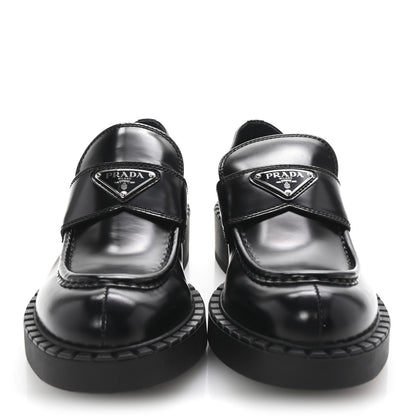 Prada Spazzolato Metal Triangle Logo 50mm Loafers 40.5 Black 3 of 10